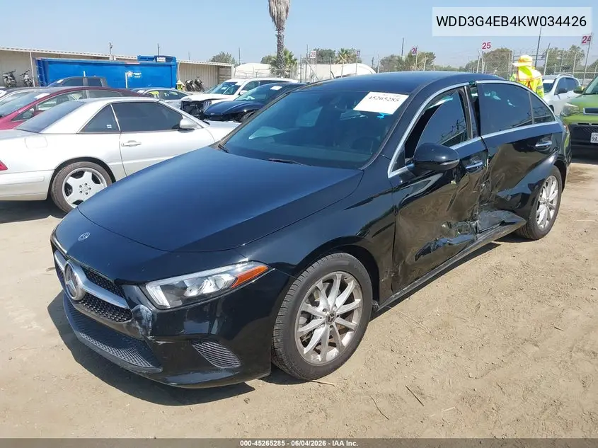 2019 Mercedes-Benz A 220 VIN: WDD3G4EB4KW034426 Lot: 45265285