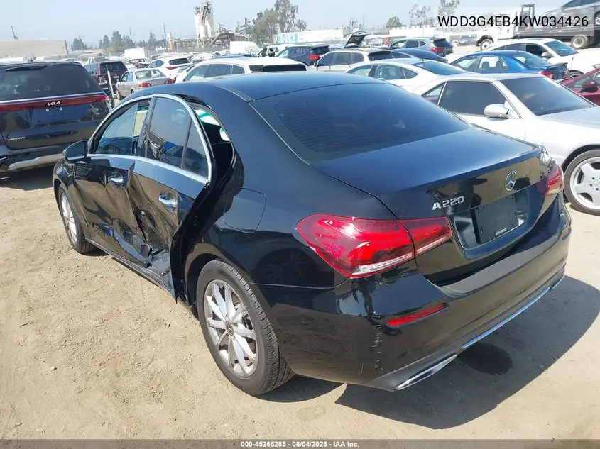 2019 Mercedes-Benz A 220 VIN: WDD3G4EB4KW034426 Lot: 45265285