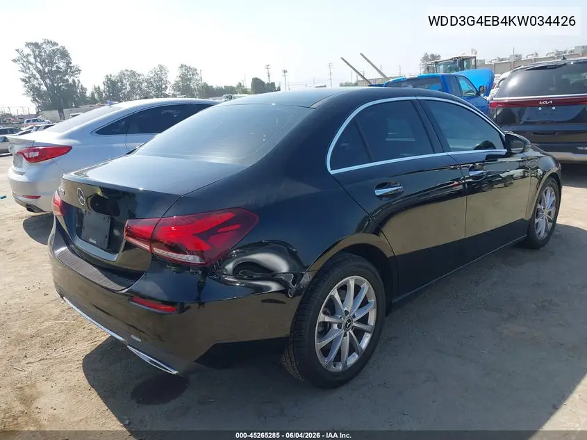 2019 Mercedes-Benz A 220 VIN: WDD3G4EB4KW034426 Lot: 45265285