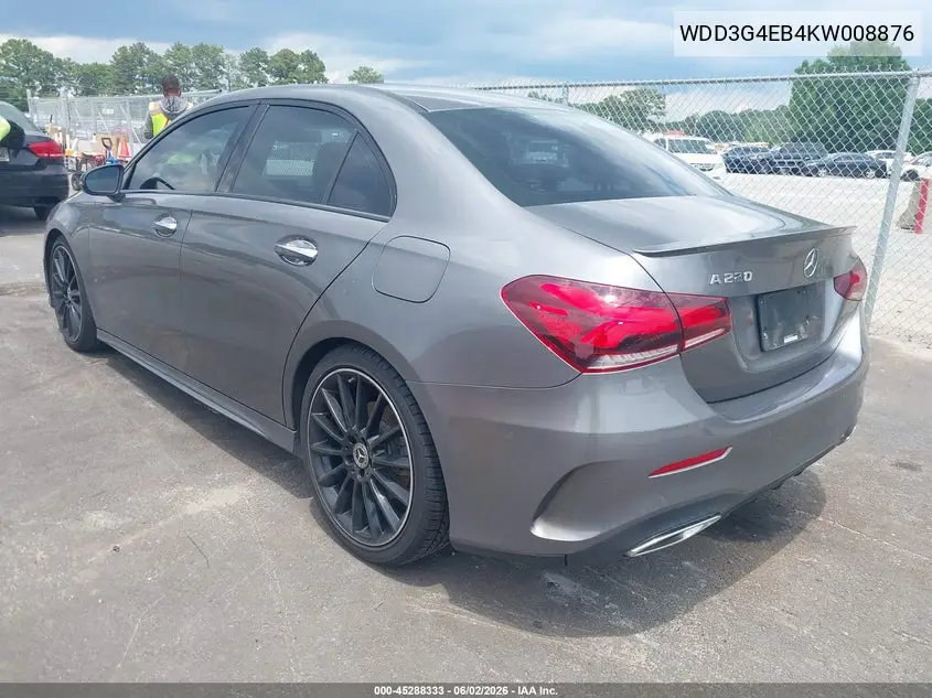 2019 Mercedes-Benz A 220 VIN: WDD3G4EB4KW008876 Lot: 45288333