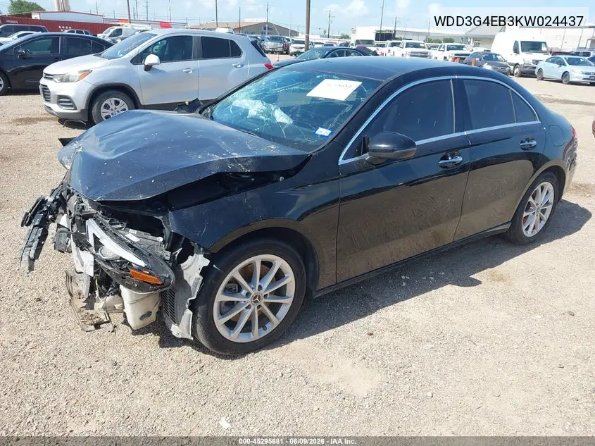 2019 Mercedes-Benz A 220 VIN: WDD3G4EB3KW024437 Lot: 45295681