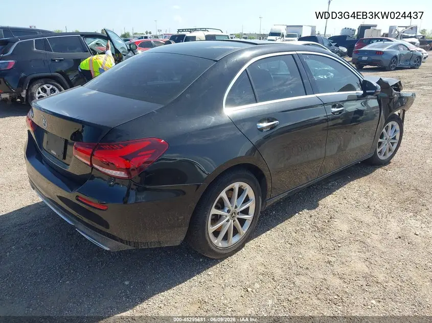 2019 Mercedes-Benz A 220 VIN: WDD3G4EB3KW024437 Lot: 45295681