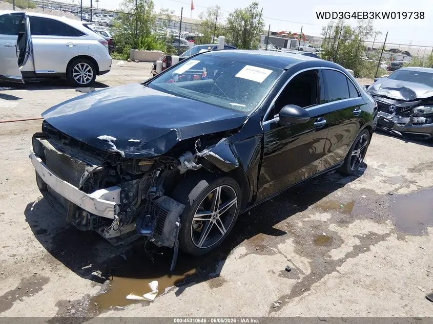 2019 Mercedes-Benz A 220 VIN: WDD3G4EB3KW019738 Lot: 45310646