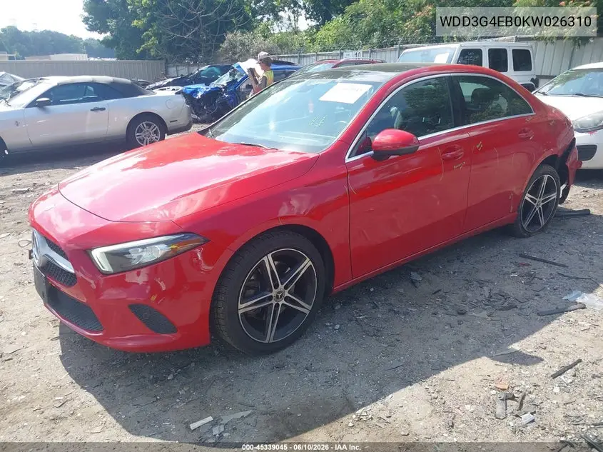 2019 Mercedes-Benz A 220 VIN: WDD3G4EB0KW026310 Lot: 45339045