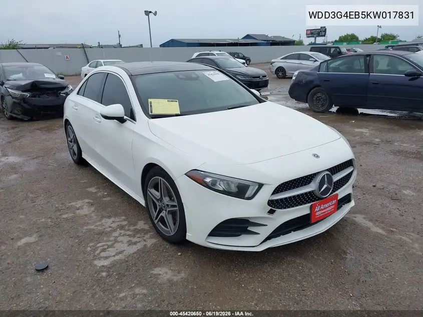 2019 Mercedes-Benz A 220 VIN: WDD3G4EB5KW017831 Lot: 45420650