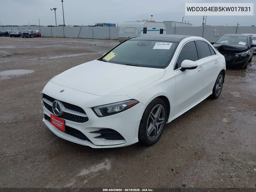 2019 Mercedes-Benz A 220 VIN: WDD3G4EB5KW017831 Lot: 45420650