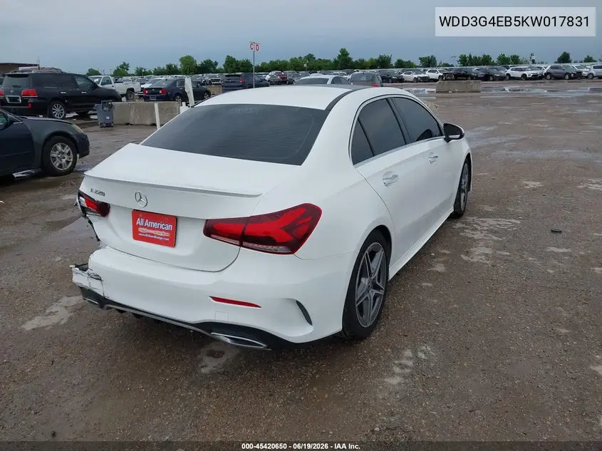 2019 Mercedes-Benz A 220 VIN: WDD3G4EB5KW017831 Lot: 45420650
