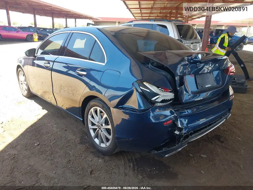 2019 Mercedes-Benz A 220 VIN: WDD3G4EB5KW020891 Lot: 45485479