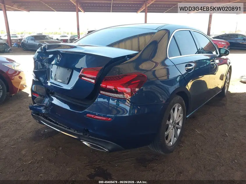 2019 Mercedes-Benz A 220 VIN: WDD3G4EB5KW020891 Lot: 45485479