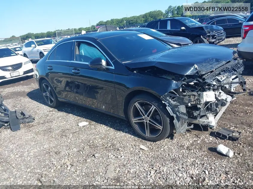 2019 Mercedes-Benz A 220 4Matic VIN: WDD3G4FB7KW022558 Lot: 45531882