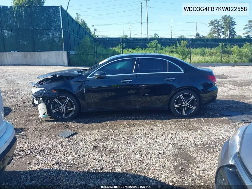 2019 Mercedes-Benz A 220 4Matic VIN: WDD3G4FB7KW022558 Lot: 45531882