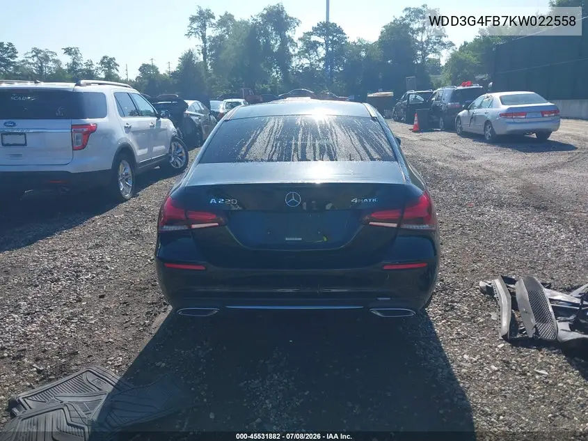 2019 Mercedes-Benz A 220 4Matic VIN: WDD3G4FB7KW022558 Lot: 45531882