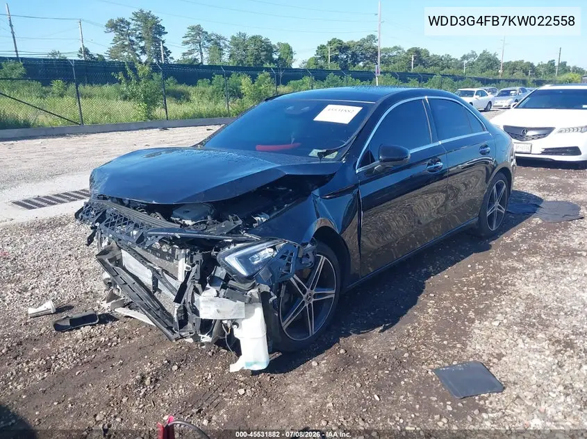2019 Mercedes-Benz A 220 4Matic VIN: WDD3G4FB7KW022558 Lot: 45531882
