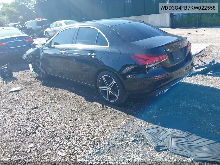 2019 Mercedes-Benz A 220 4Matic VIN: WDD3G4FB7KW022558 Lot: 45531882