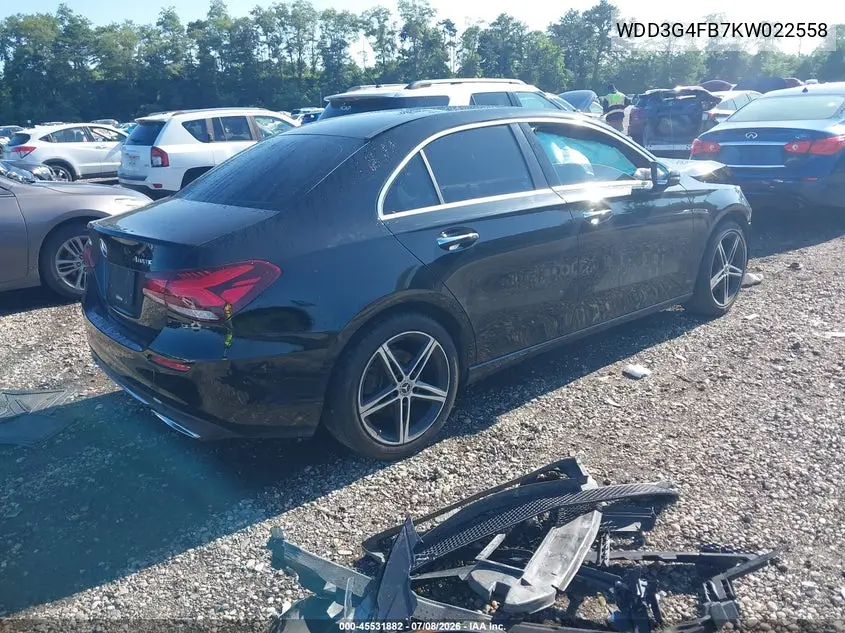 2019 Mercedes-Benz A 220 4Matic VIN: WDD3G4FB7KW022558 Lot: 45531882