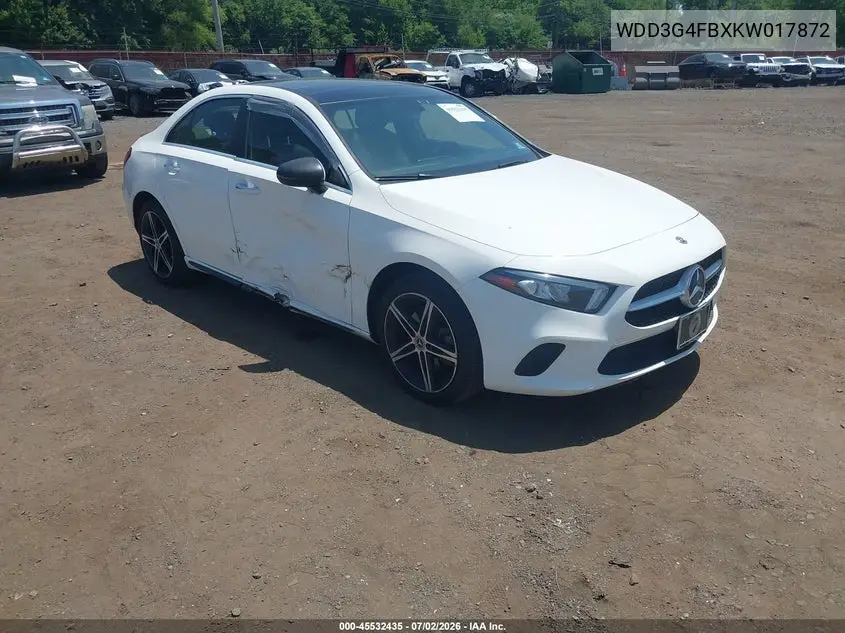 2019 Mercedes-Benz A 220 4Matic VIN: WDD3G4FBXKW017872 Lot: 45532435