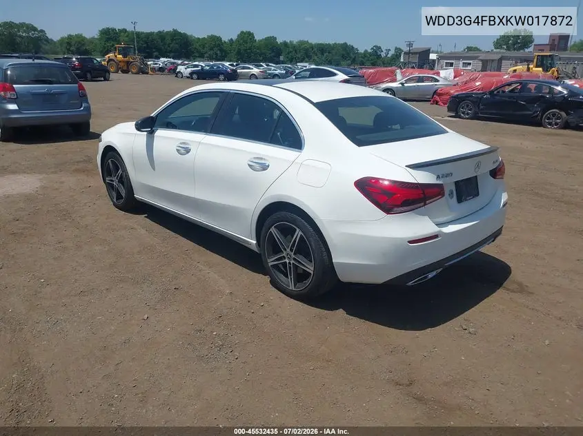 2019 Mercedes-Benz A 220 4Matic VIN: WDD3G4FBXKW017872 Lot: 45532435