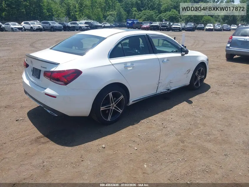 2019 Mercedes-Benz A 220 4Matic VIN: WDD3G4FBXKW017872 Lot: 45532435