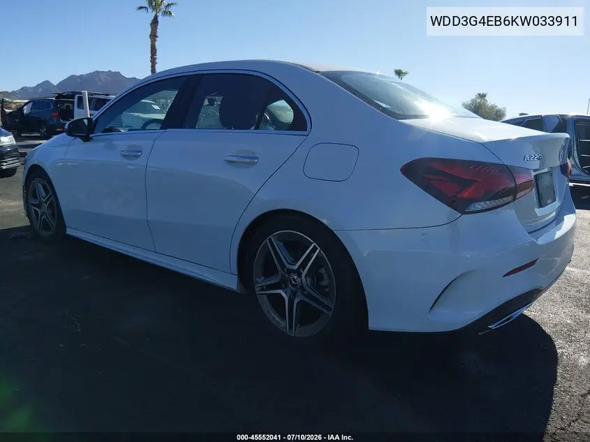 2019 Mercedes-Benz A 220 VIN: WDD3G4EB6KW033911 Lot: 45552041