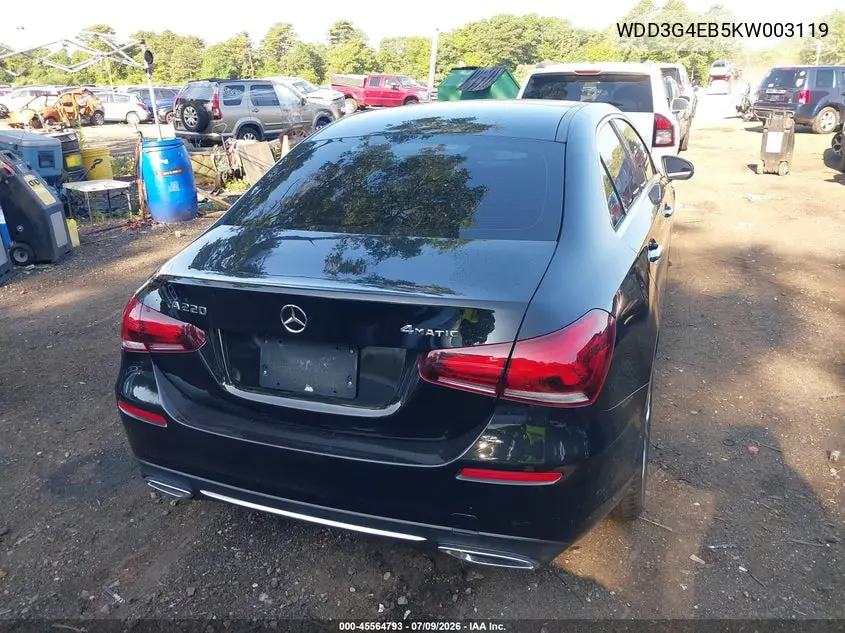 2019 Mercedes-Benz A 220 VIN: WDD3G4EB5KW003119 Lot: 45564793