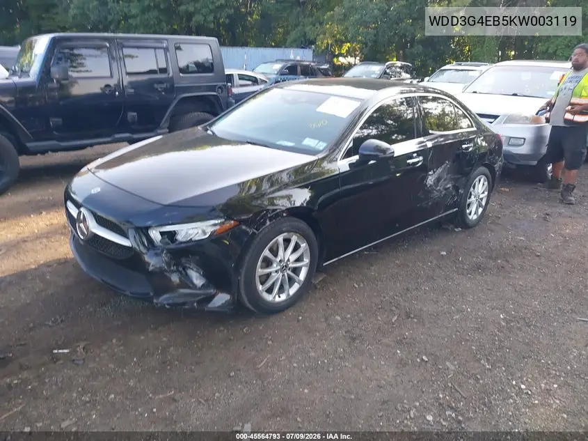 2019 Mercedes-Benz A 220 VIN: WDD3G4EB5KW003119 Lot: 45564793