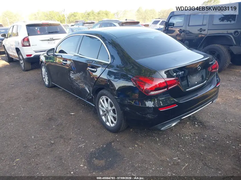 2019 Mercedes-Benz A 220 VIN: WDD3G4EB5KW003119 Lot: 45564793