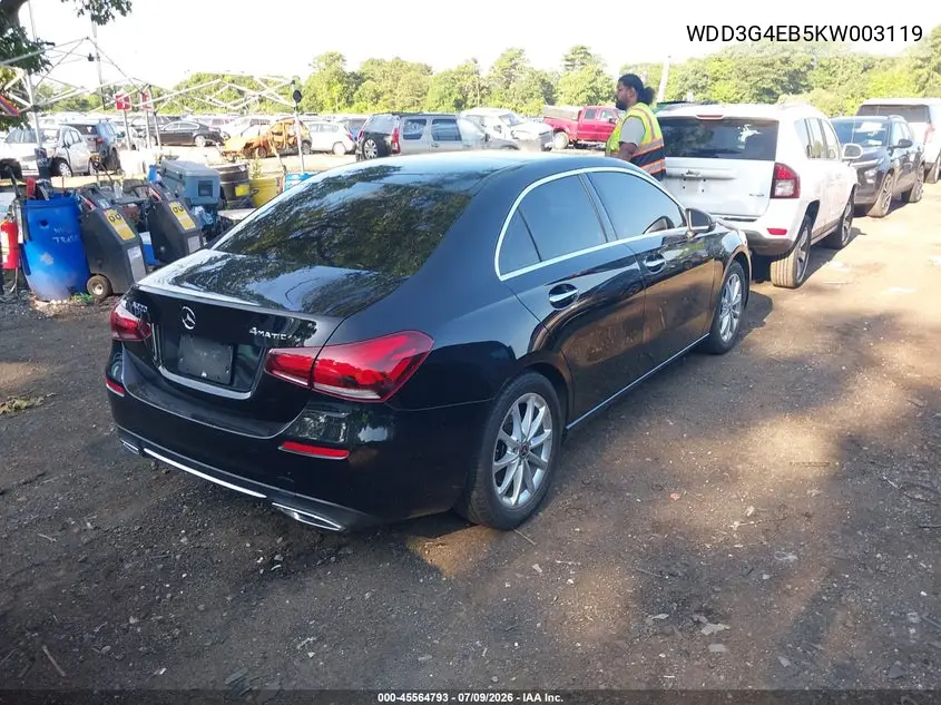 2019 Mercedes-Benz A 220 VIN: WDD3G4EB5KW003119 Lot: 45564793