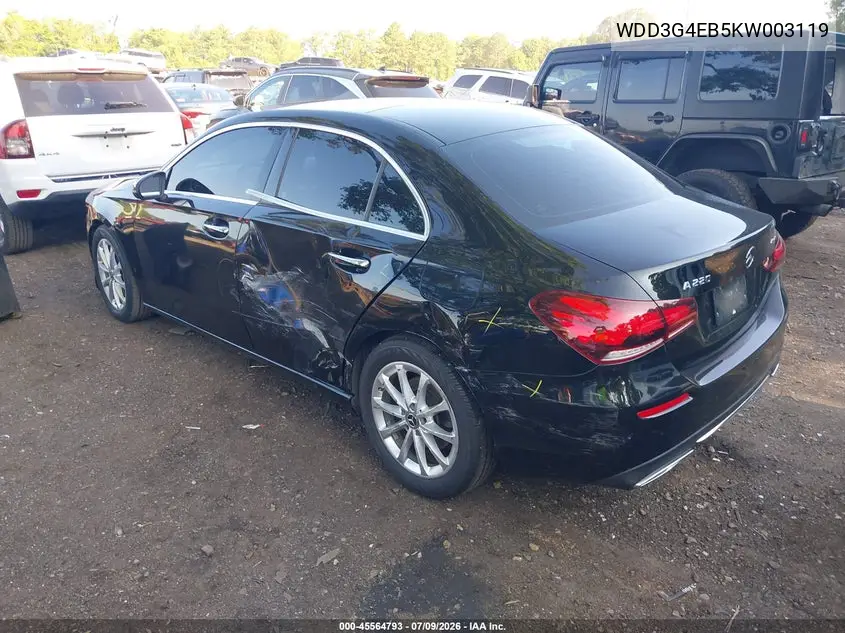 2019 Mercedes-Benz A 220 VIN: WDD3G4EB5KW003119 Lot: 45564793