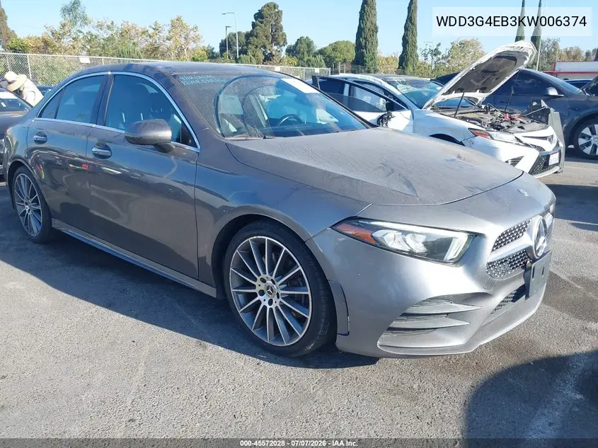 2019 Mercedes-Benz A 220 VIN: WDD3G4EB3KW006374 Lot: 45572028