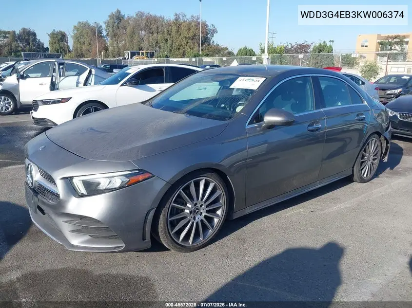 2019 Mercedes-Benz A 220 VIN: WDD3G4EB3KW006374 Lot: 45572028
