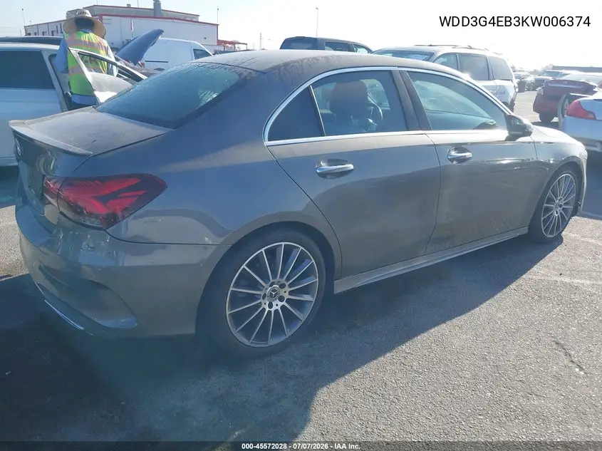 2019 Mercedes-Benz A 220 VIN: WDD3G4EB3KW006374 Lot: 45572028
