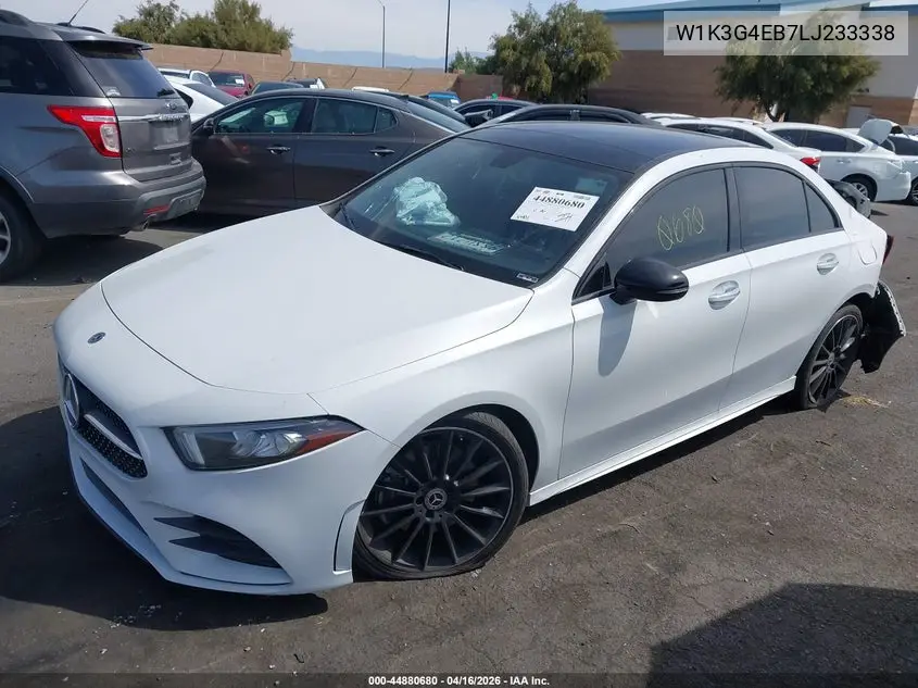 2020 Mercedes-Benz A 220 VIN: W1K3G4EB7LJ233338 Lot: 44880680