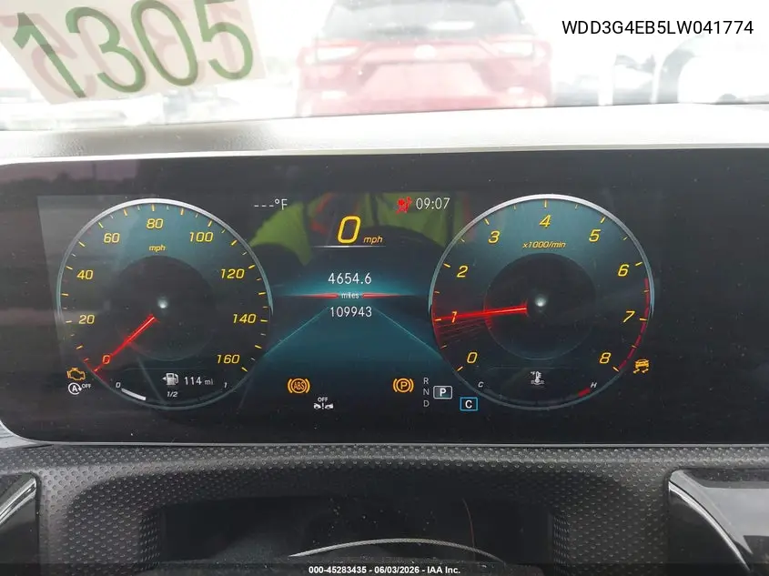 2020 Mercedes-Benz A 220 VIN: WDD3G4EB5LW041774 Lot: 45283435