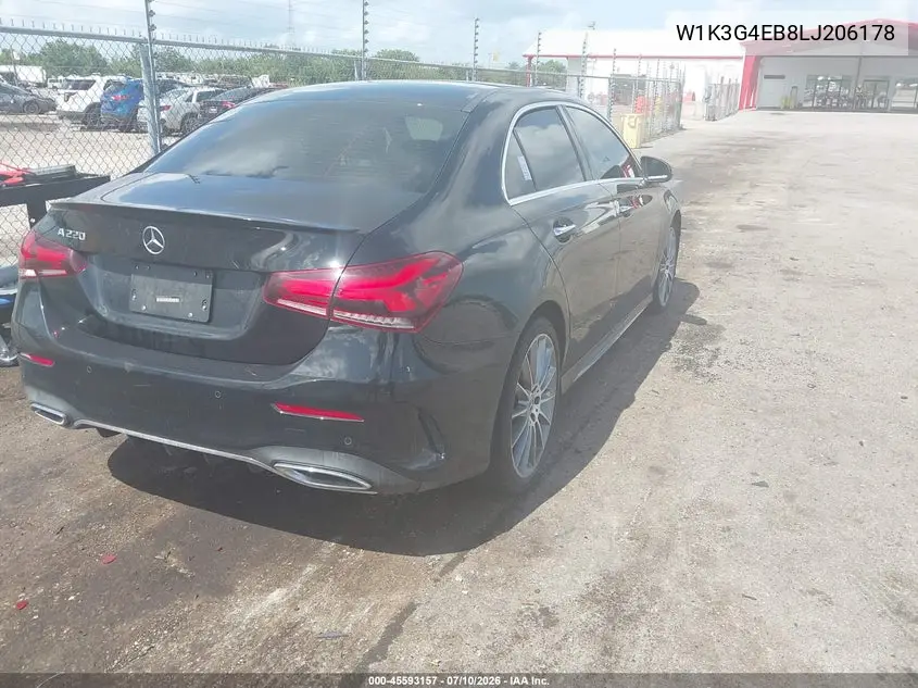 2020 Mercedes-Benz A 220 VIN: W1K3G4EB8LJ206178 Lot: 45593157