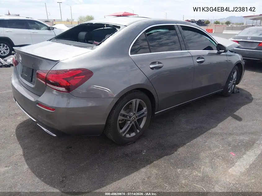 2020 Mercedes-Benz A 220 VIN: W1K3G4EB4LJ238142 Lot: 45620974