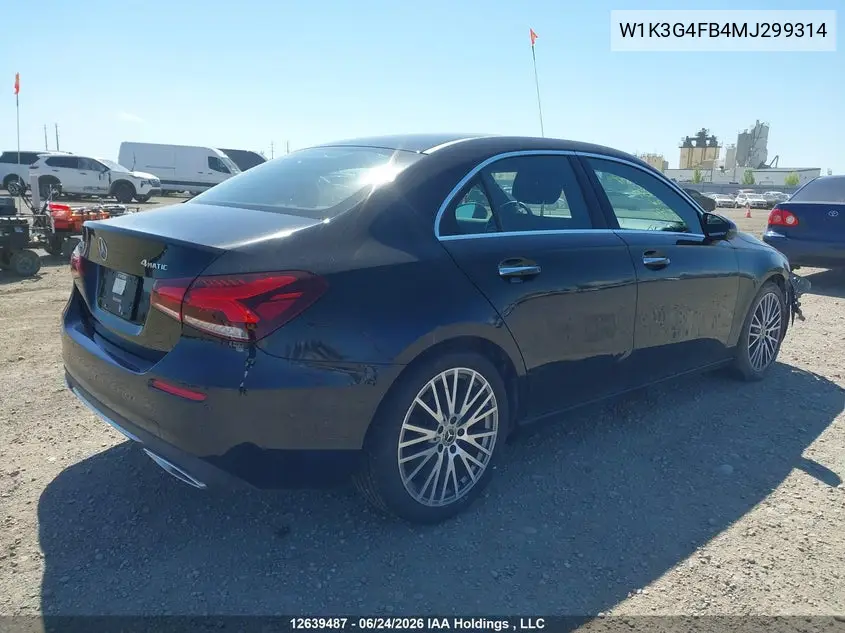 2021 Mercedes-Benz A 220 4Matic VIN: W1K3G4FB4MJ299314 Lot: 12639487