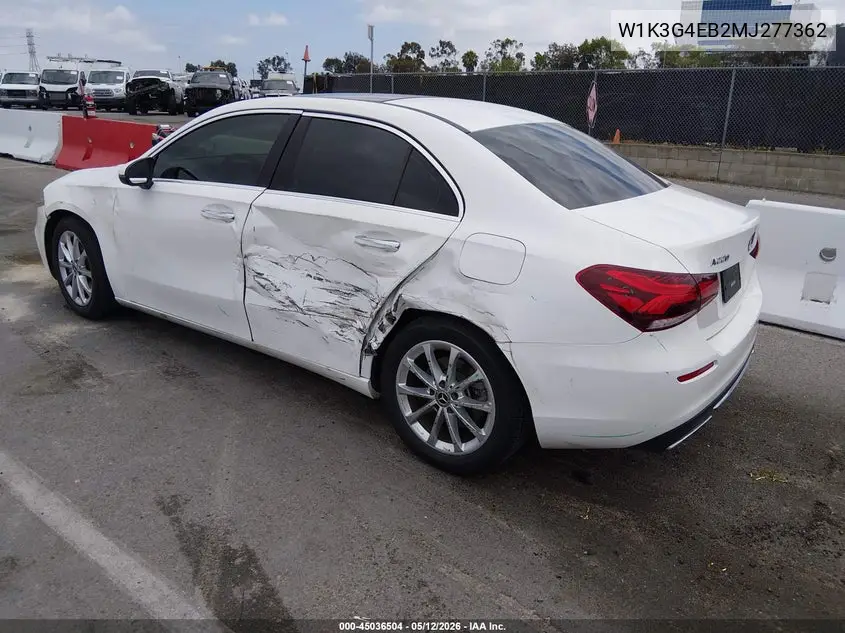 2021 Mercedes-Benz A 220 VIN: W1K3G4EB2MJ277362 Lot: 45036504