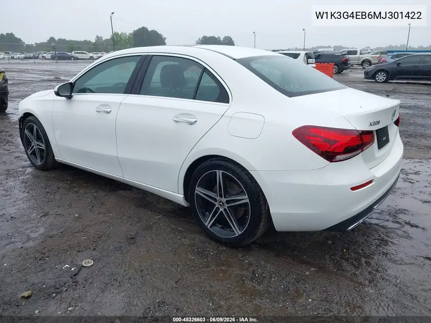2021 Mercedes-Benz A 220 VIN: W1K3G4EB6MJ301422 Lot: 45326603