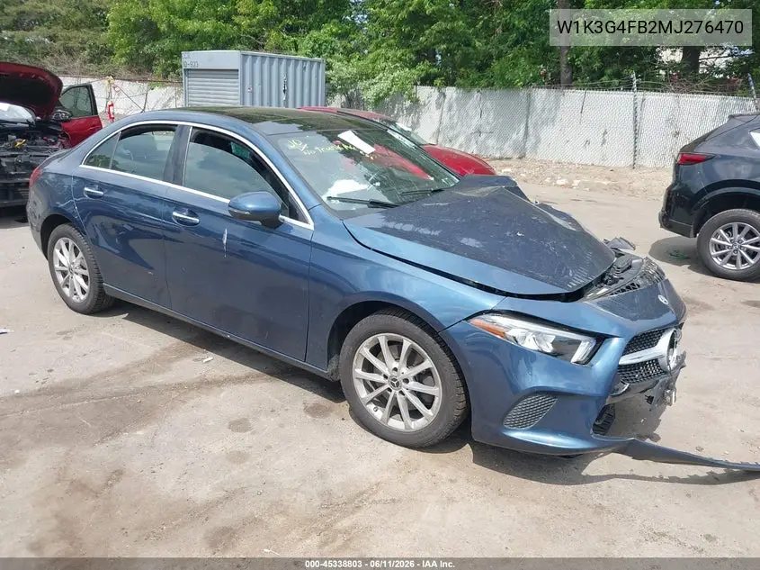 2021 Mercedes-Benz A 220 4Matic VIN: W1K3G4FB2MJ276470 Lot: 45338803