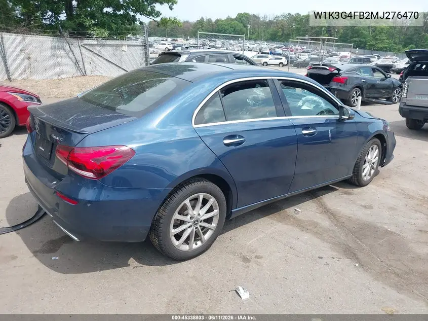 2021 Mercedes-Benz A 220 4Matic VIN: W1K3G4FB2MJ276470 Lot: 45338803