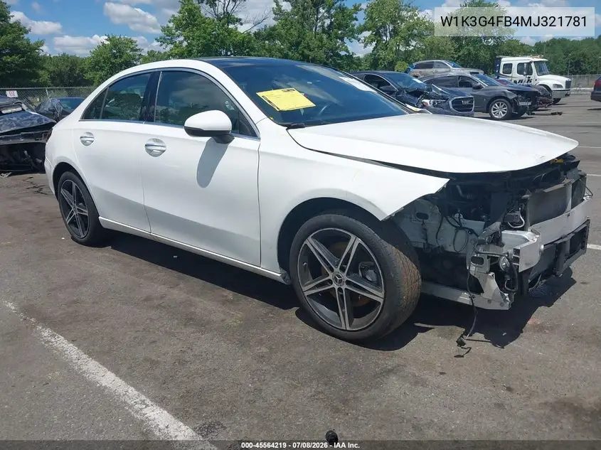 2021 Mercedes-Benz A 220 4Matic VIN: W1K3G4FB4MJ321781 Lot: 45564219