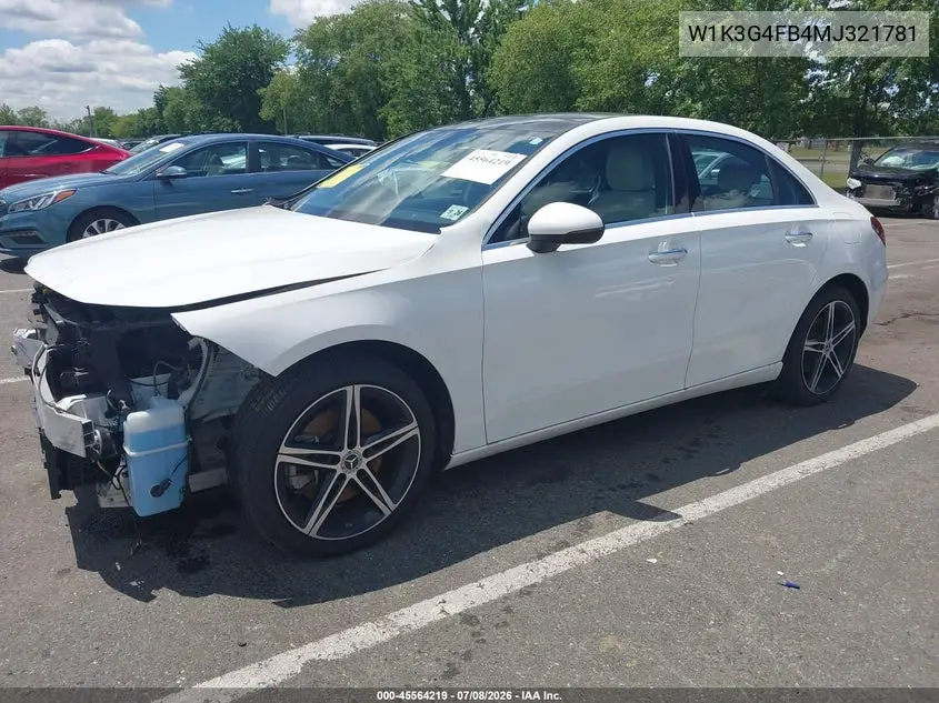2021 Mercedes-Benz A 220 4Matic VIN: W1K3G4FB4MJ321781 Lot: 45564219