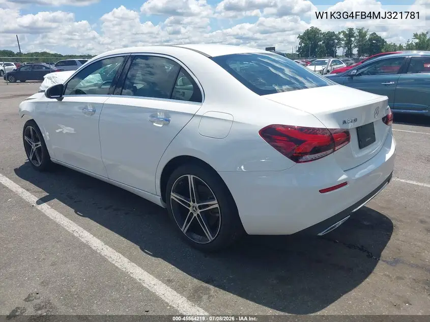 2021 Mercedes-Benz A 220 4Matic VIN: W1K3G4FB4MJ321781 Lot: 45564219