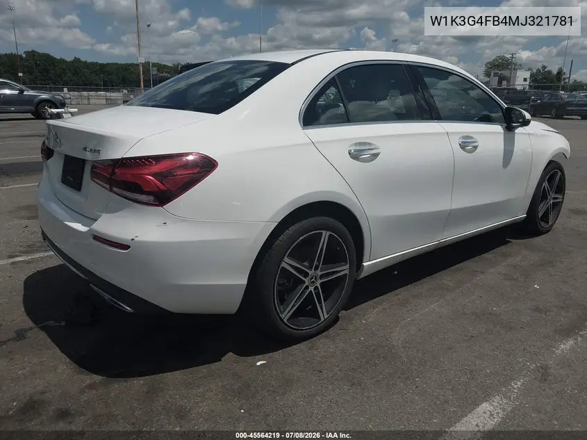 2021 Mercedes-Benz A 220 4Matic VIN: W1K3G4FB4MJ321781 Lot: 45564219