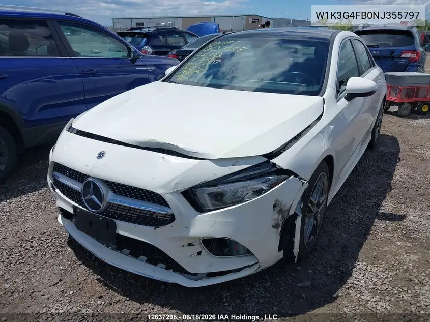 2022 Mercedes-Benz A 220 4Matic VIN: W1K3G4FB0NJ355797 Lot: 12637298
