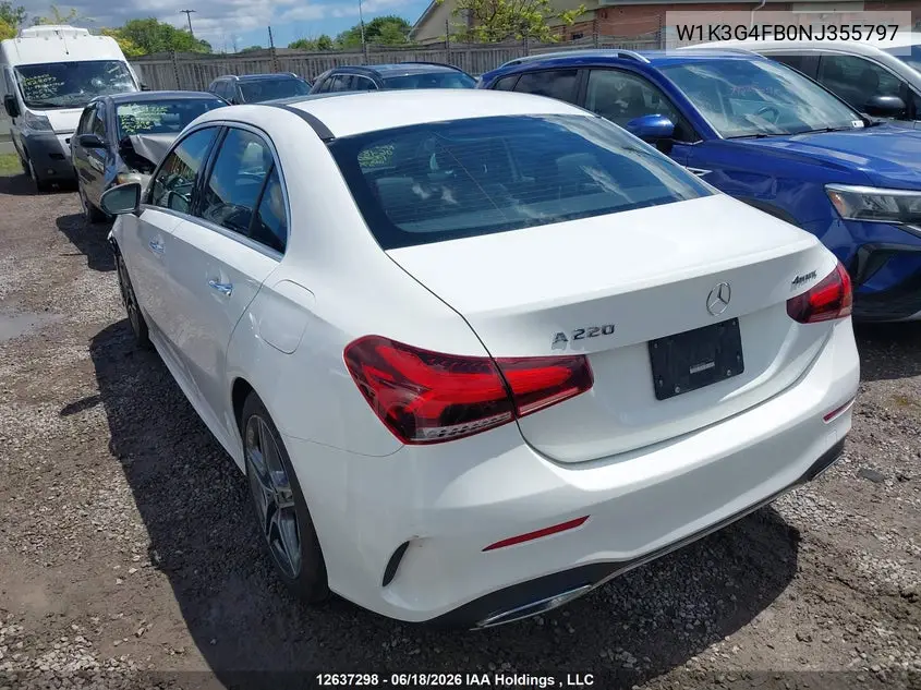2022 Mercedes-Benz A 220 4Matic VIN: W1K3G4FB0NJ355797 Lot: 12637298