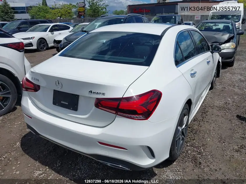 2022 Mercedes-Benz A 220 4Matic VIN: W1K3G4FB0NJ355797 Lot: 12637298