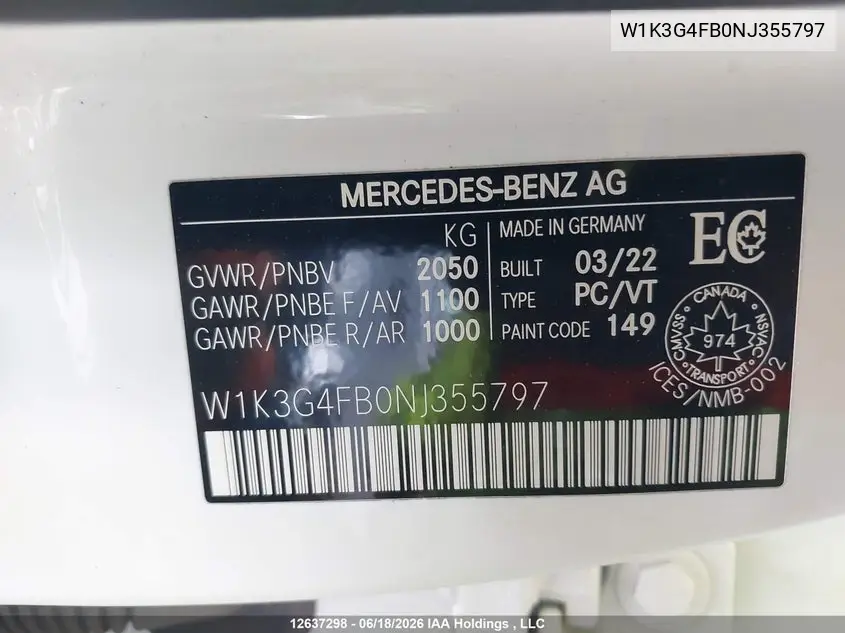 2022 Mercedes-Benz A 220 4Matic VIN: W1K3G4FB0NJ355797 Lot: 12637298