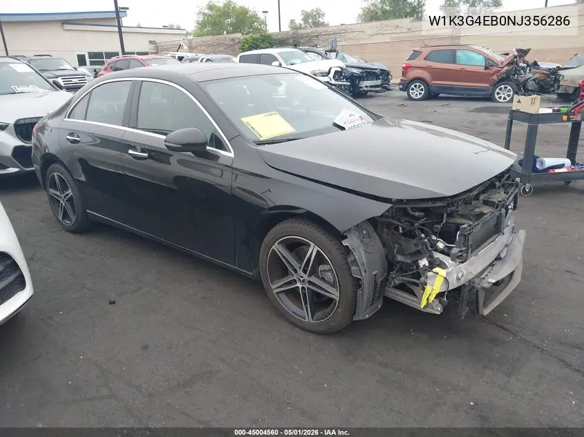 2022 Mercedes-Benz A 220 VIN: W1K3G4EB0NJ356286 Lot: 45004560