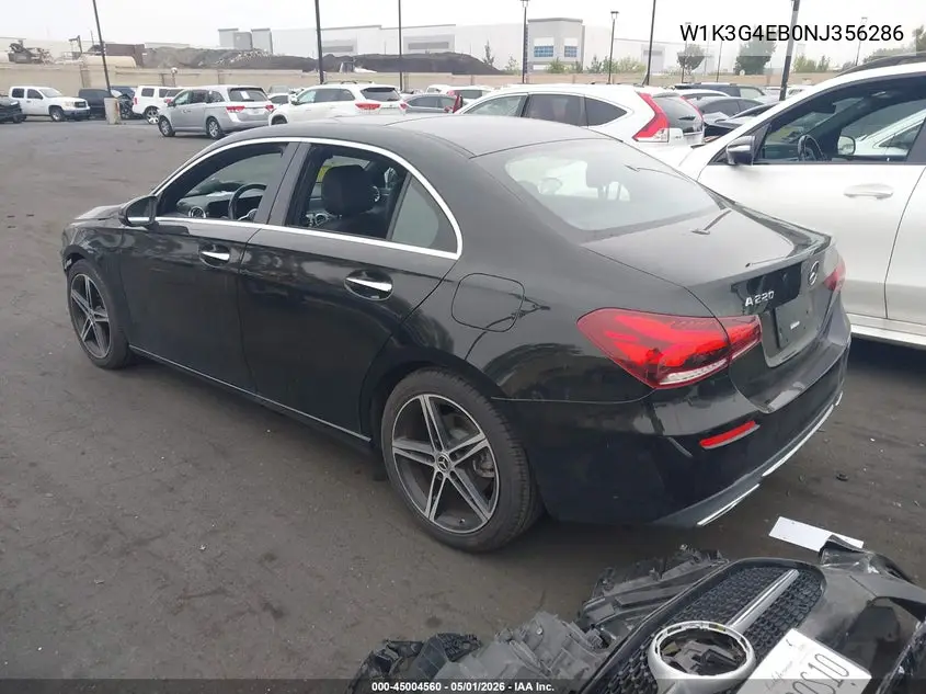 2022 Mercedes-Benz A 220 VIN: W1K3G4EB0NJ356286 Lot: 45004560